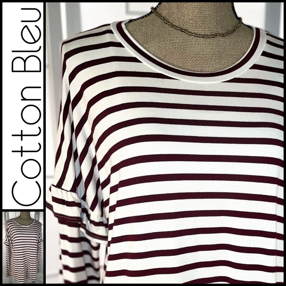 Cotton Bleu Striped Ruffle Drop Shoulder